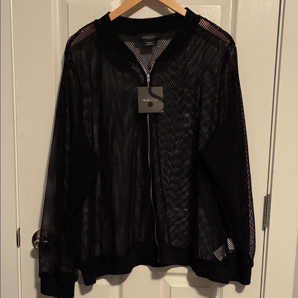 Addition Elle Black Mesh Bomber Jacket